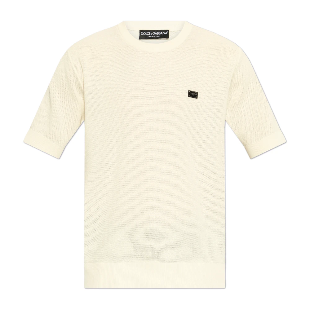 Dolce & Gabbana T-shirt met logoplaatje Beige Heren