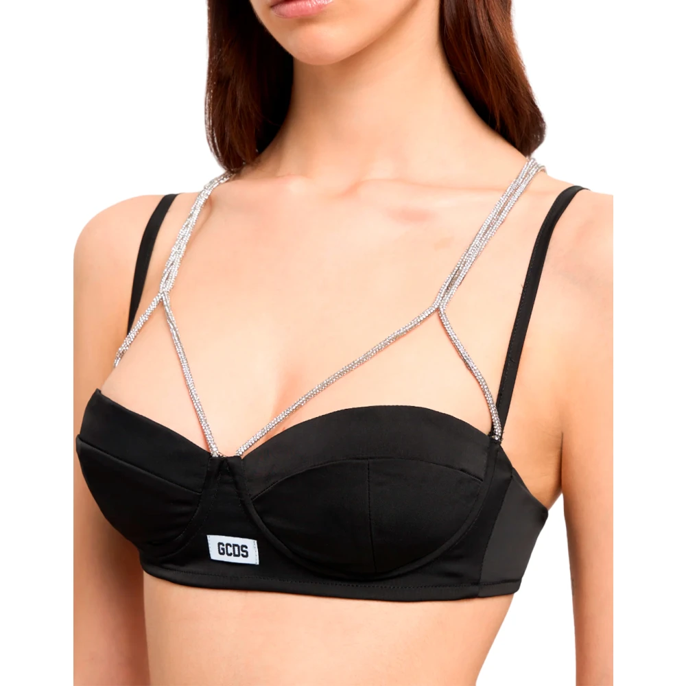Gcds Zwarte Balconette BH met Strass Bandjes Black Dames