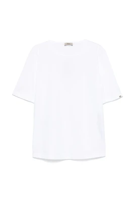 Logo Button Side-Slit Cotton Crewneck T-Shirt