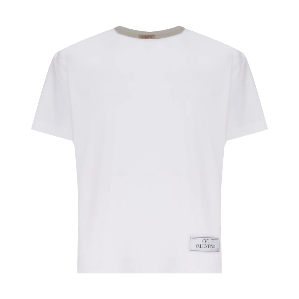 Valentino Wit Logo-Appliqué Katoenen T-Shirt White Heren
