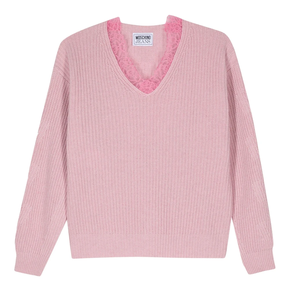 Moschino Roze Wollen Blend Half-Cardigan Trui Pink Dames