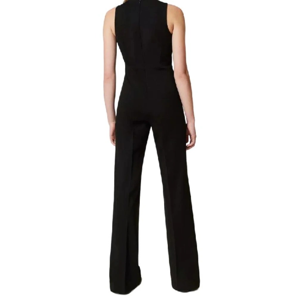 Twinset Flare Jumpsuit met Oval T Bandje Black Dames