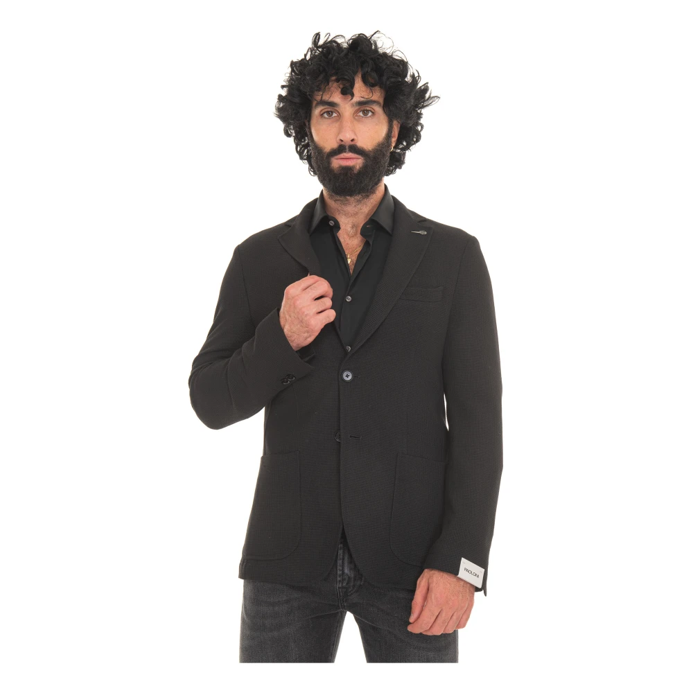 Paoloni Jersey Jas met Knoopsluiting en Zakken Black Heren