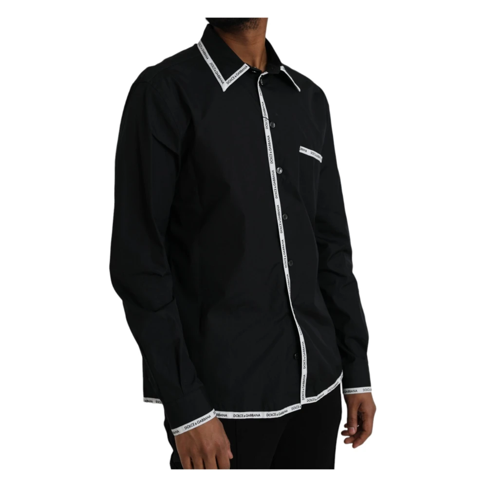 Dolce & Gabbana Zwart Katoenen Casual Overhemd met Kraag Black Heren