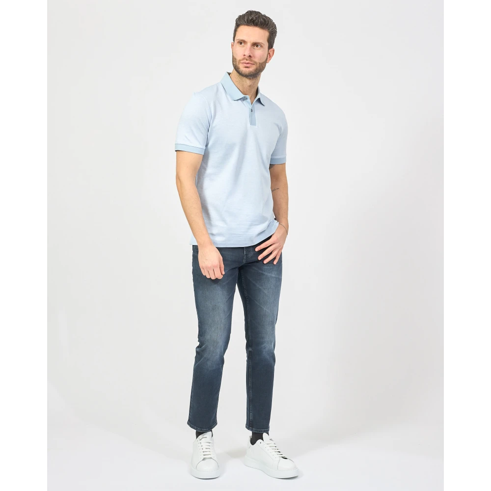 Hugo Boss Blauw Polo Shirt met Driekleurig Patroon Blue Heren