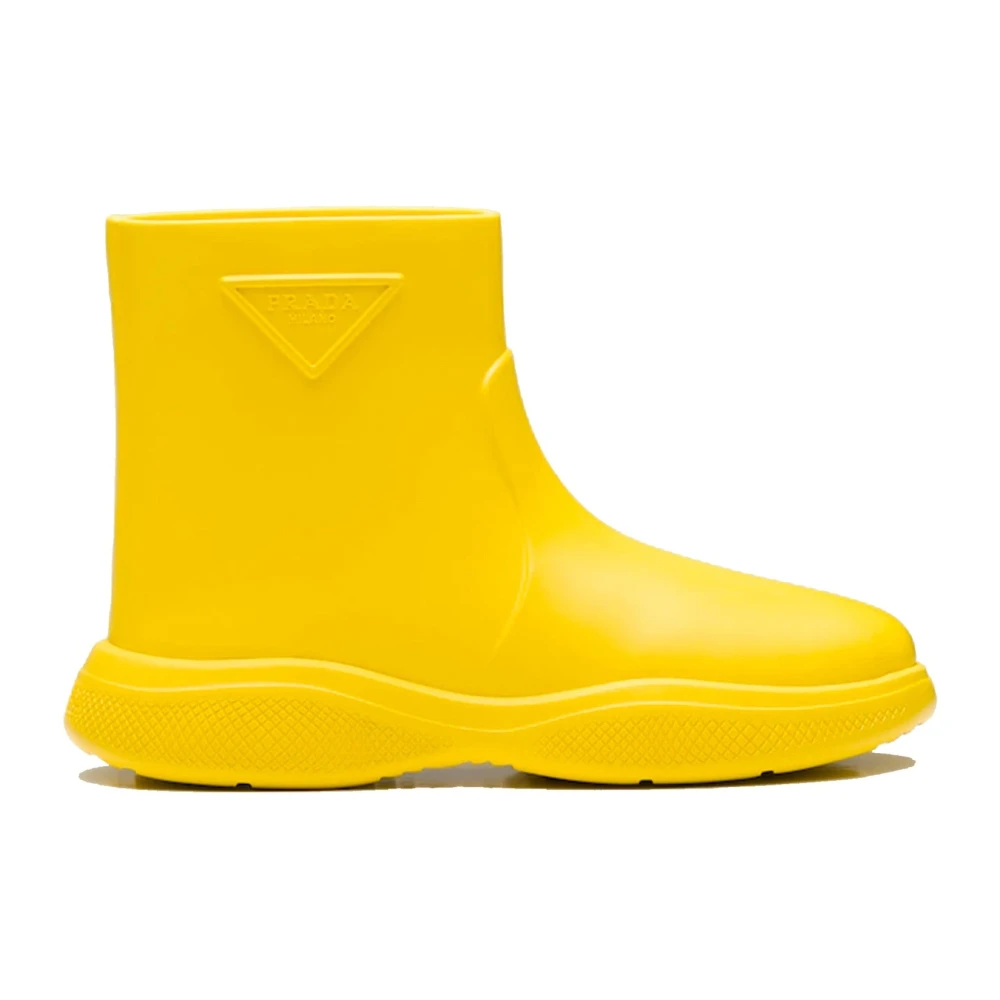 Prada Women's Yellow Logo Rubber Boots With Relief Detail
