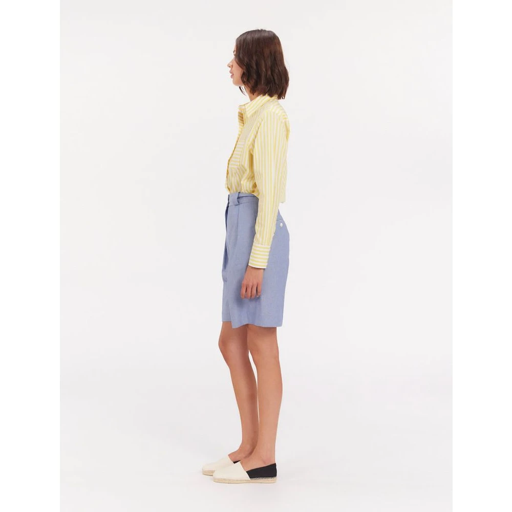 Ines De La Fressange Paris Blauwe Geplooide Hoge Taille Shorts Blue Dames