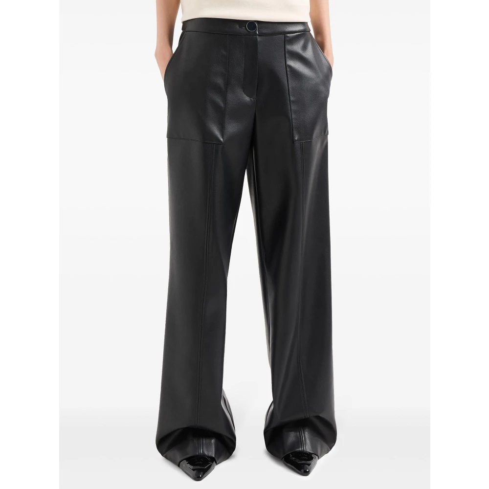 Armani Exchange Broek met satijnen afwerking en wijde pijpen Black Dames