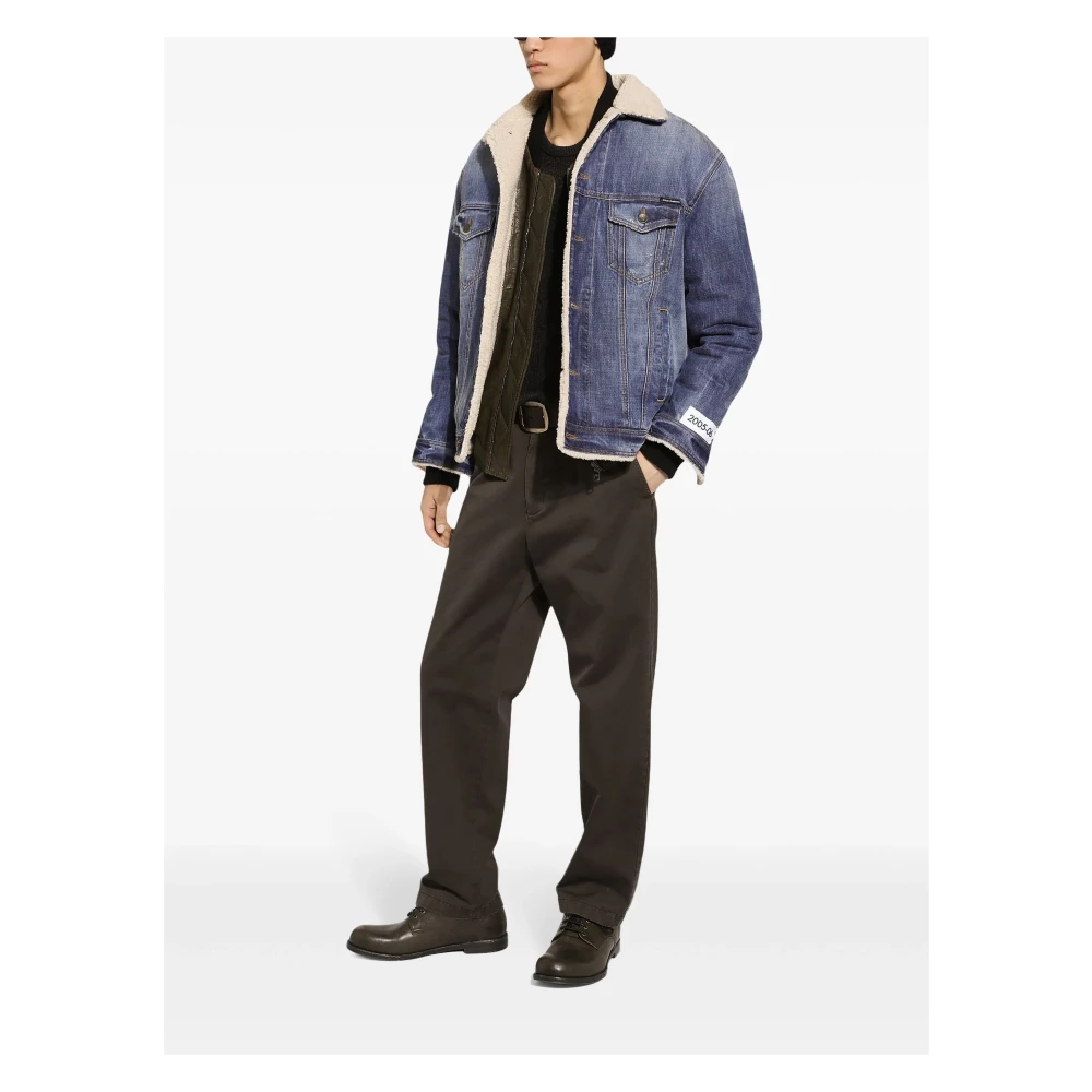 Dolce & Gabbana Heldere Blauwe Teddy Kraag Denim Jas Blue Heren