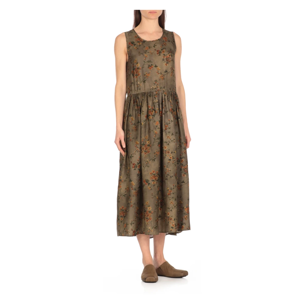 UMA Wang Groene Mouwloze Bloemenjurk met Zakken Green Dames