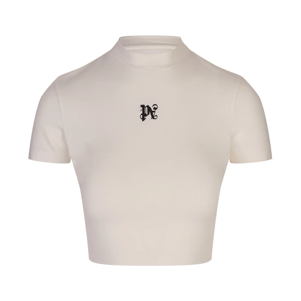 Palm Angels Witte Katoenmix Top met Ronde Hals White Dames
