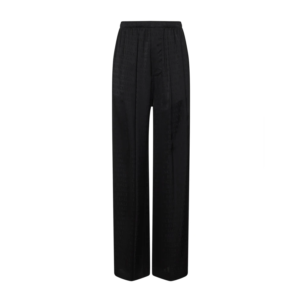 Balenciaga Women's Black Wide Trousers, M, Viscose Trousers With Allover Tone-On-Tone Logo