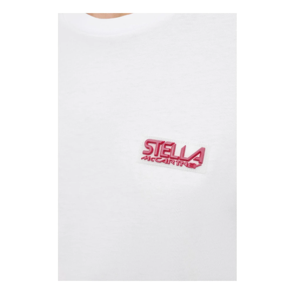 Stella Mccartney Katoenen Logo T-Shirt met Rubberen Detail White Dames