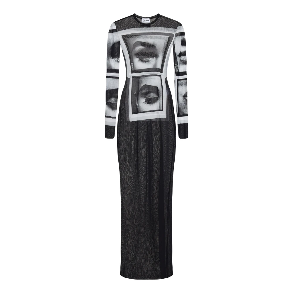 Jean Paul Gaultier Zwarte Tule Jurk met 'Ogen en Lippen' Print Black Dames