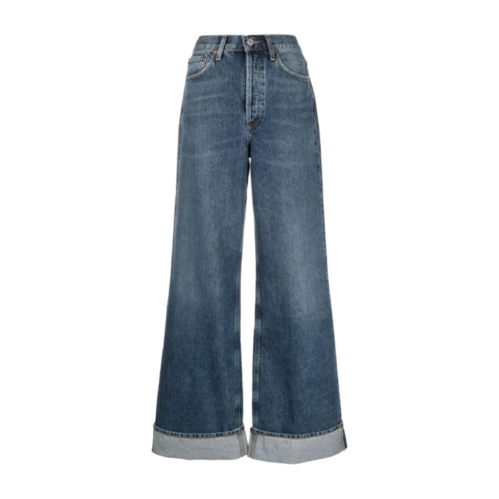 Agolde Wijde katoenen jeans met halfgewassen look Blue Dames