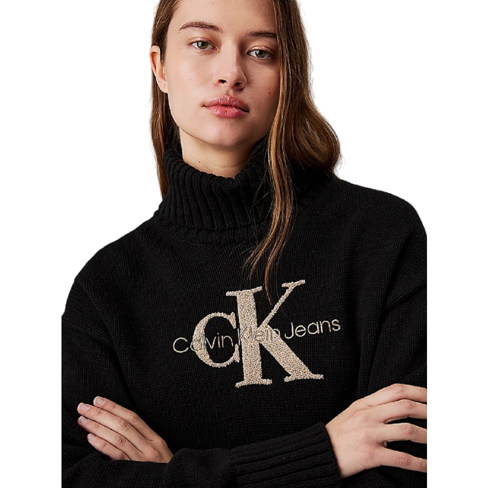 Calvin Klein Chenille High Neck Sweater Zwart Black Dames