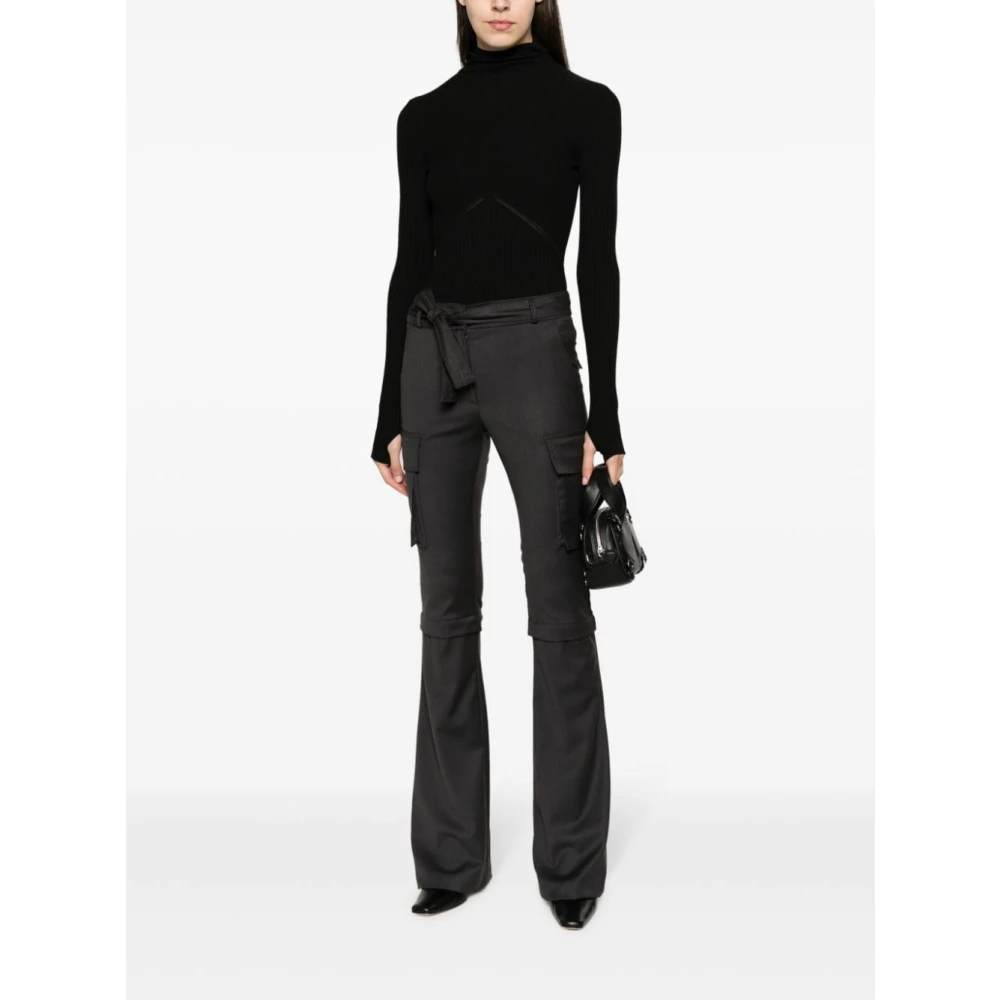 Andrea Adamo Zwarte Geribbelde Stretch Coltrui met Capuchon Black Dames