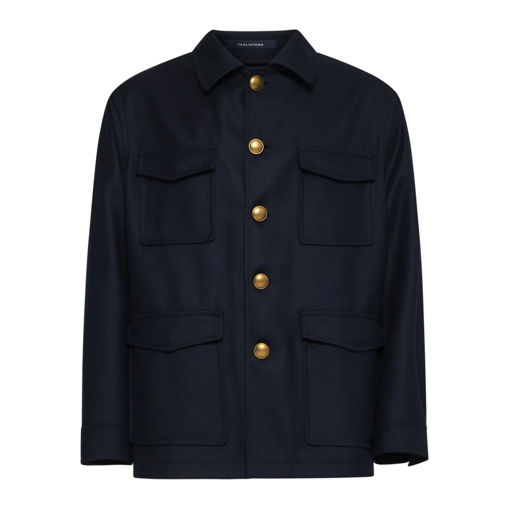 Tagliatore Blauwe Wollen Field Jacket Blue Heren