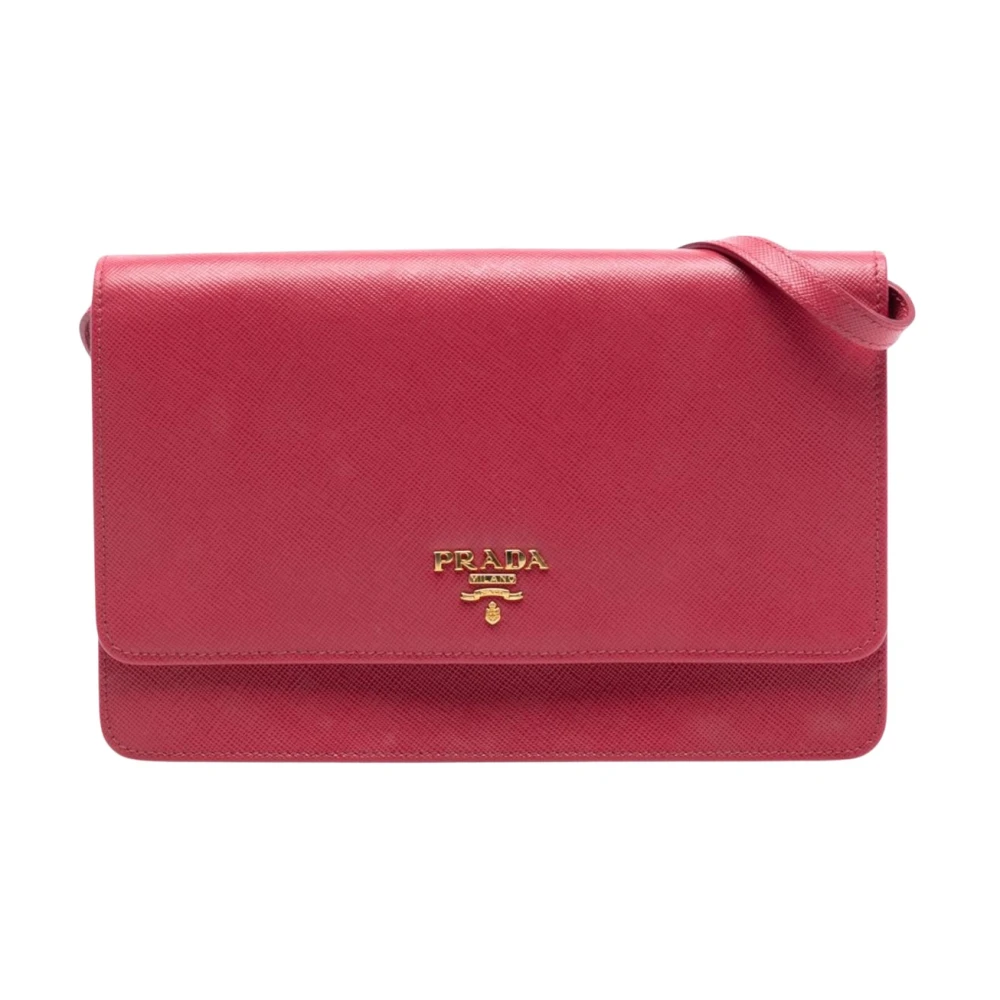 Prada Vintage Women's Pink Pre-Owned Vintage Saffiano Leather Flap Crossbody Bag