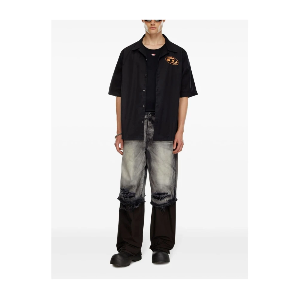Diesel Zwarte korte mouw camp kraag overhemd Black Heren