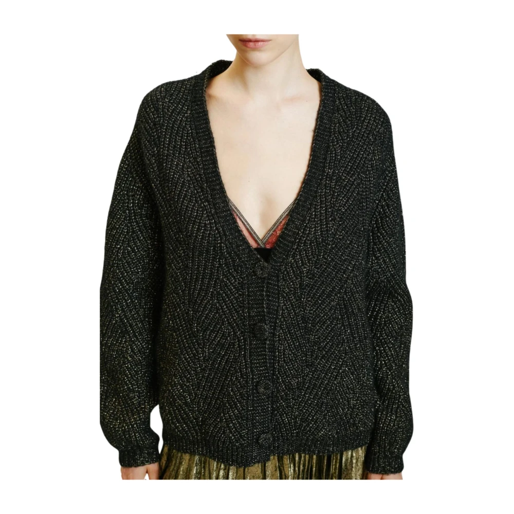 Momoni Zwarte Kantsteek Trui met Lurex Black Dames