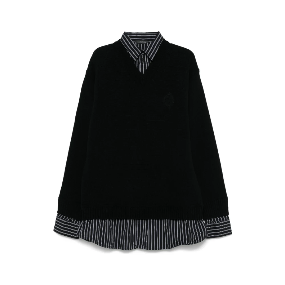 Balenciaga Zwarte Gelaagde Wollen Gebreide Trui Black Dames