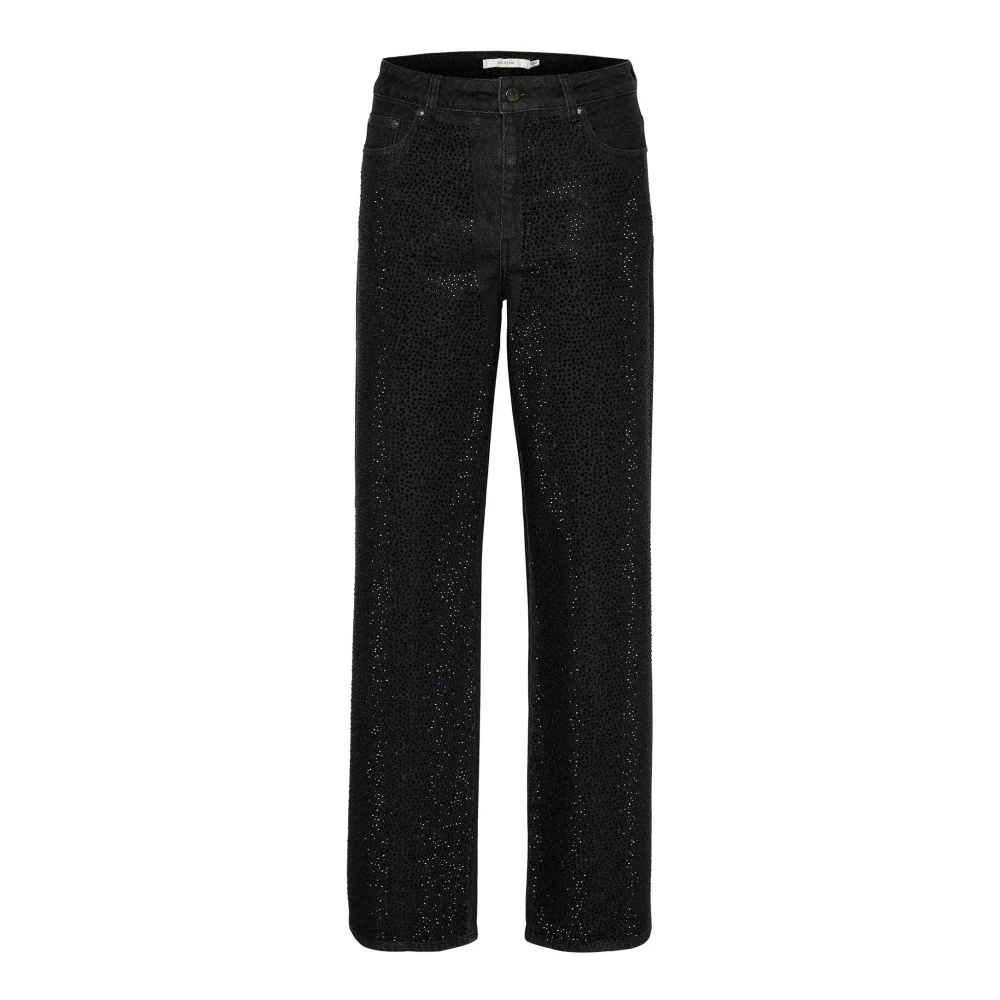Gestuz Black Wide Jeans, Female, W30, Wide Leg Dark Wash Jeans