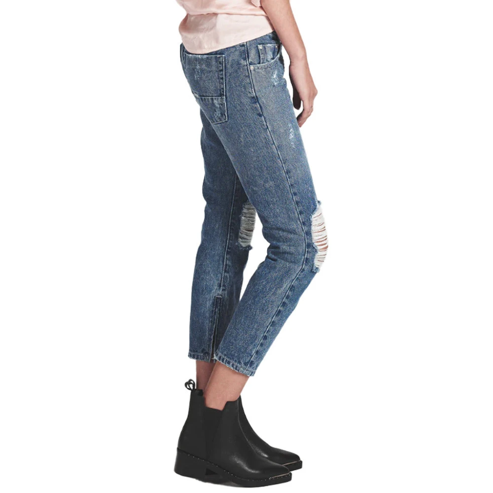 One Teaspoon Denim Regular Fit Jeans met Knie Rips Blue Dames