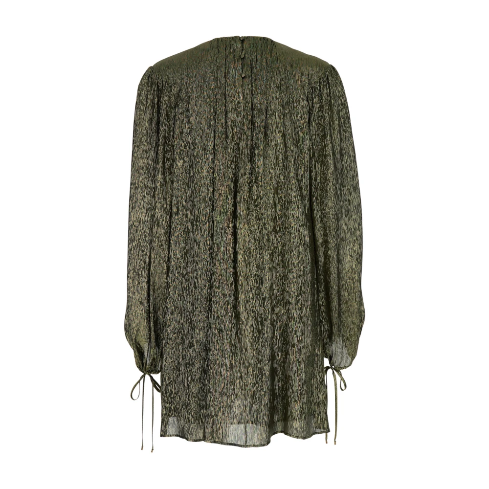 Chloé Metallic Crewneck Puffed Sleeves Jurk Vrouw Gray Dames