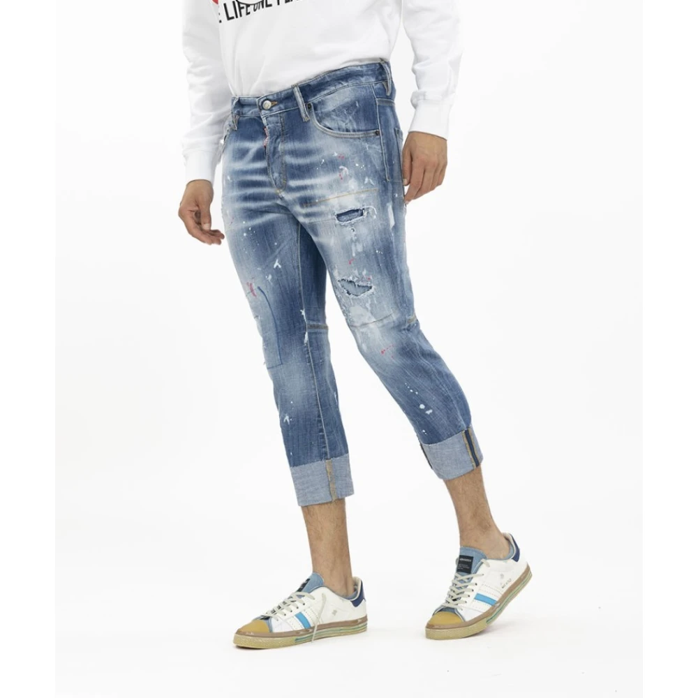 Dsquared2 Versleten Sailor Monogram Cropped Jeans Blue Heren