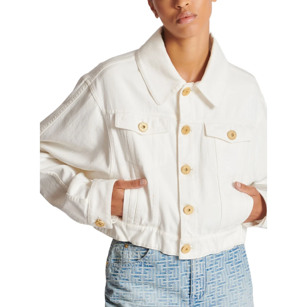 Balmain Korte geknoopte jas White Dames