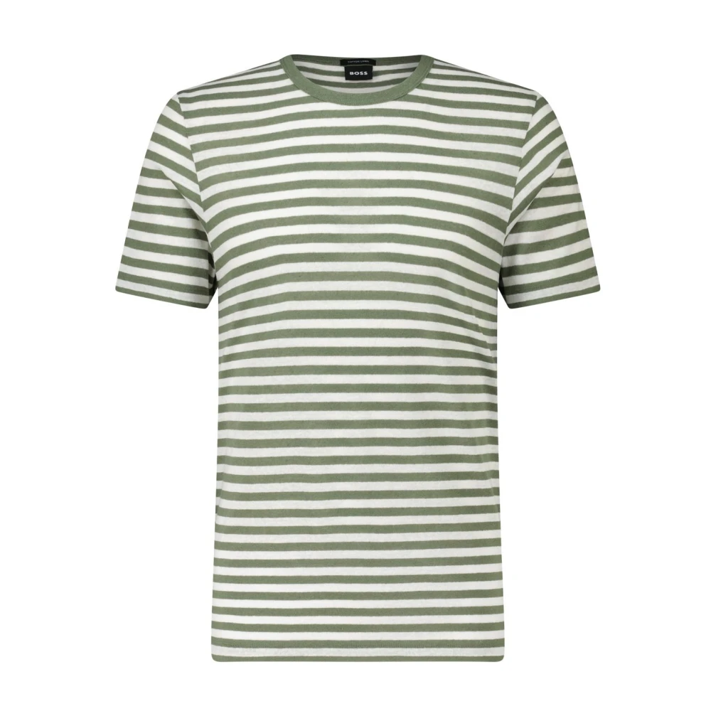 Hugo Boss Gestreept Linnen Blend Shirt Green Heren
