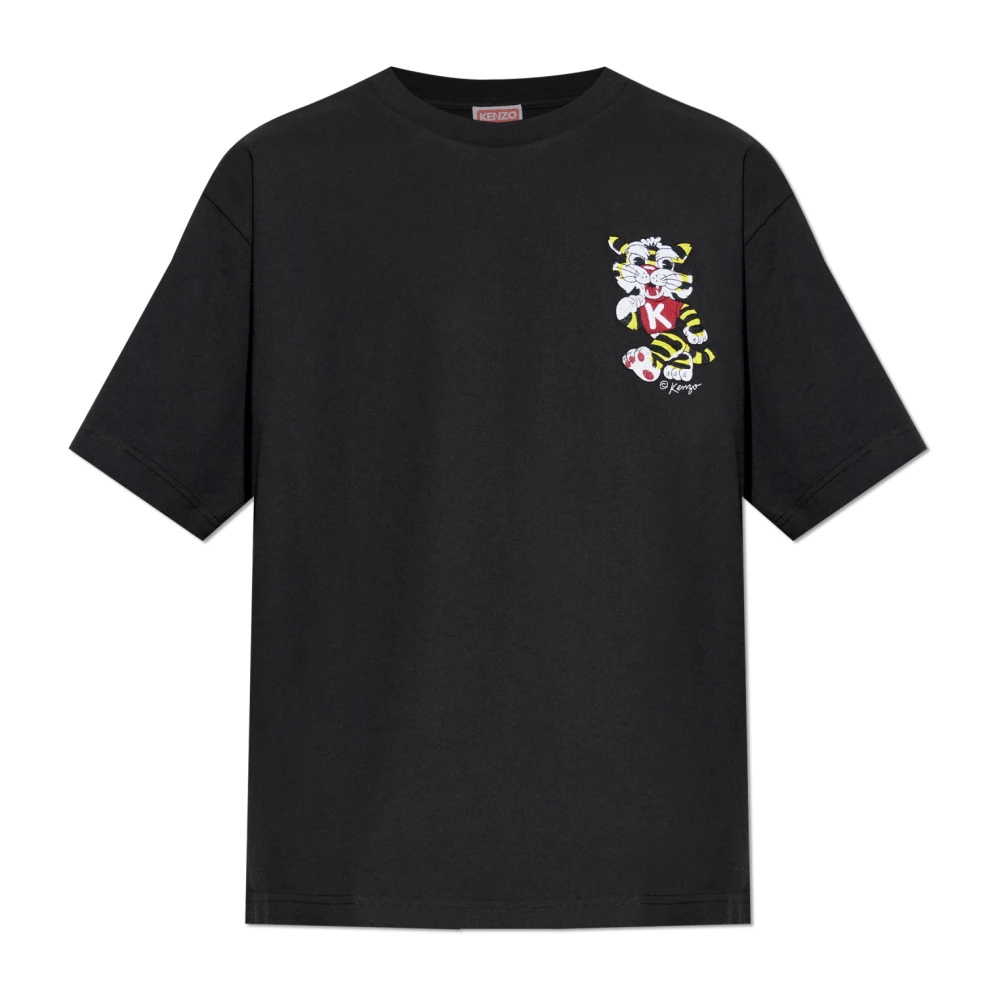 Kenzo Herr Svart Toppar S, Bomull, Wild Tiger Broderad Oversized T-Shirt
