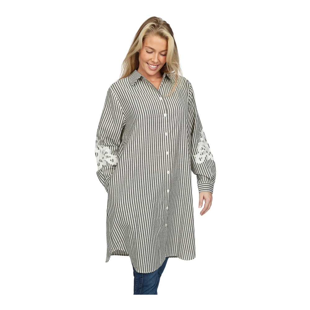2-Biz Gestreepte Overhemdjurk met Geborduurde Details Multicolor Dames