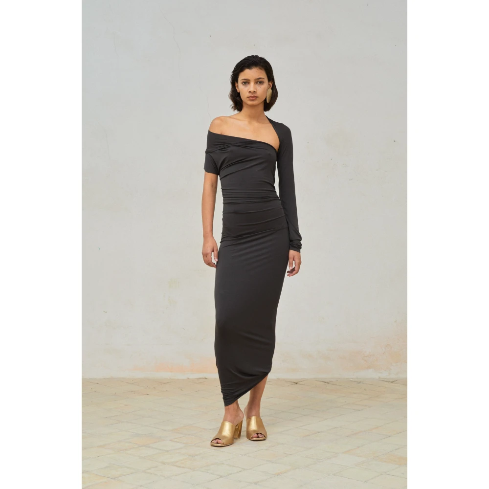 Cortana Asymmetrische Cupro Stretch Jurk Black Dames