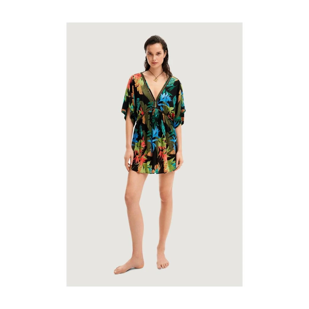 Desigual Zwarte Viscose Korte Jurk voor de Zomer Multicolor Dames