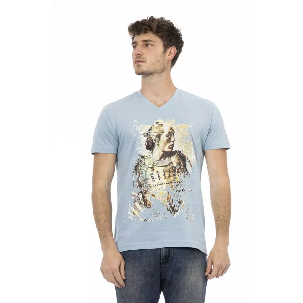 Trussardi Men's Blue T-Shirts, 3XL, Elegant Tee With V-Neck And Frontprint