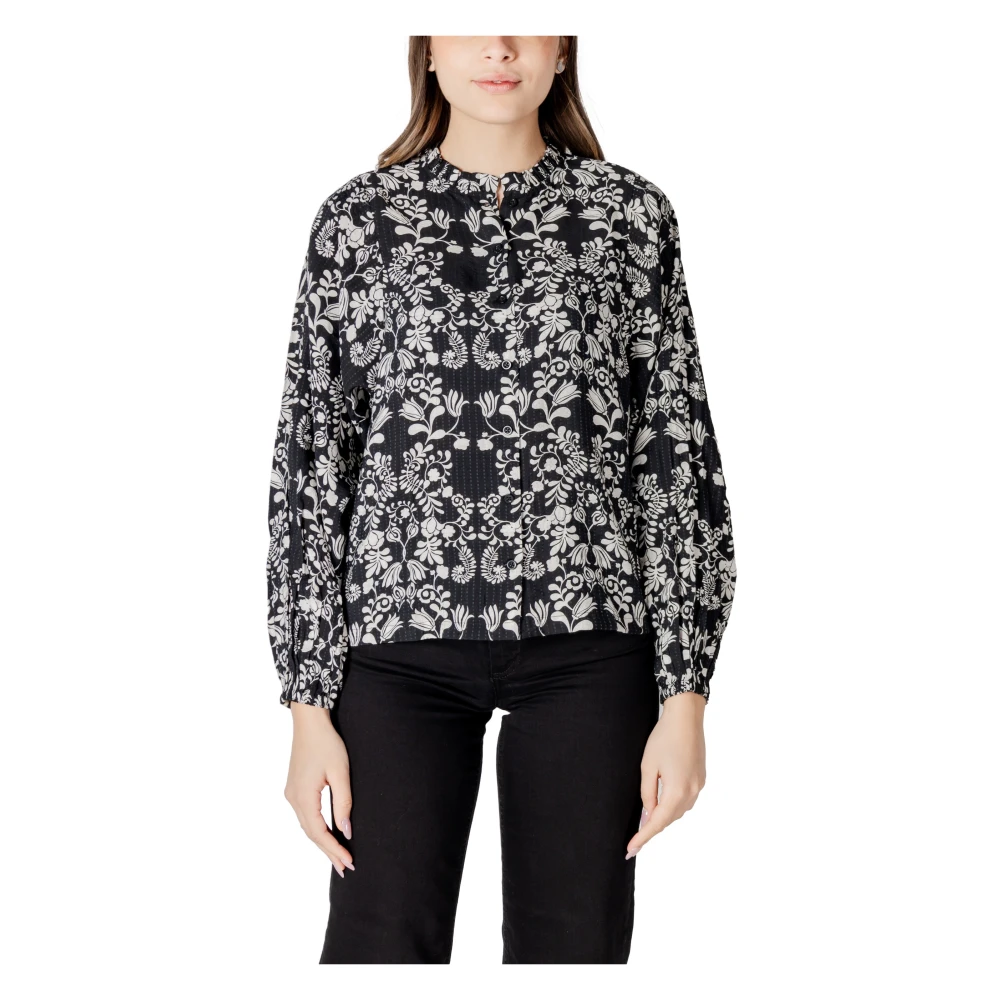 Ichi Print Button-Up Blouse Lente Zomer Stijl Black Dames