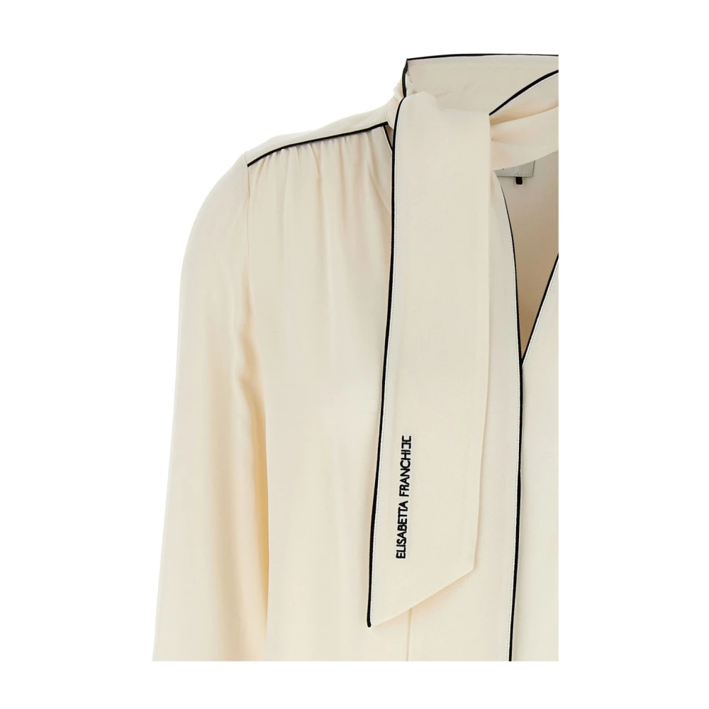 Elisabetta Franchi Witte V-hals shirt met bies Beige Dames