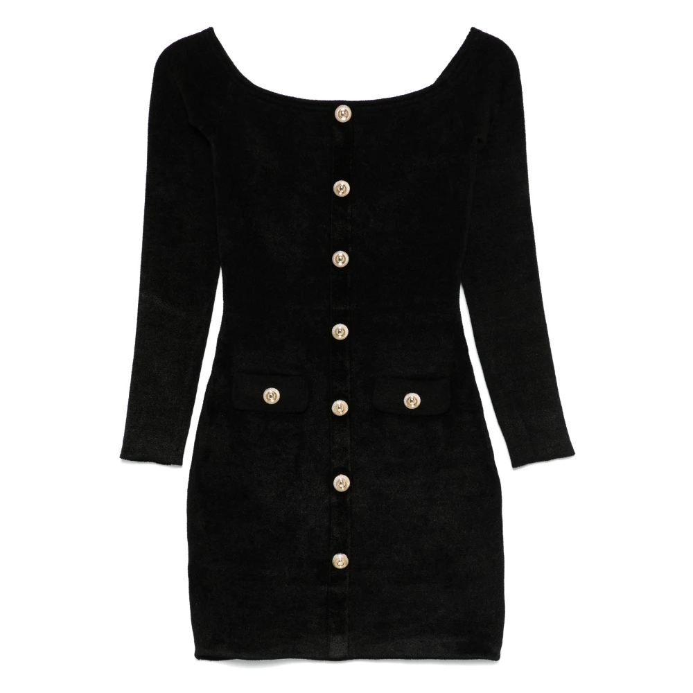 Self Portrait Chenille Gebreide Off-Shoulder Zwarte Jurk Black Dames