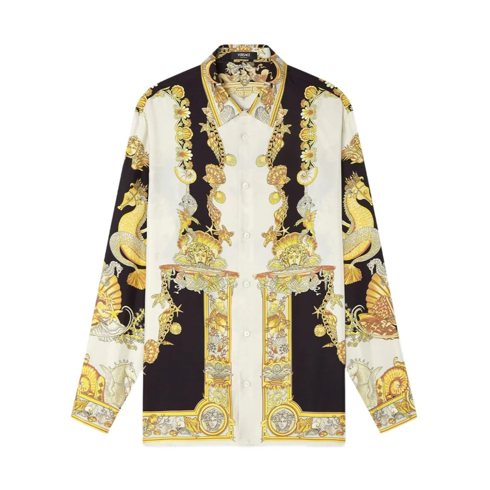 Versace Uomo Multicolor Camicia In Seta Avorio E Nero