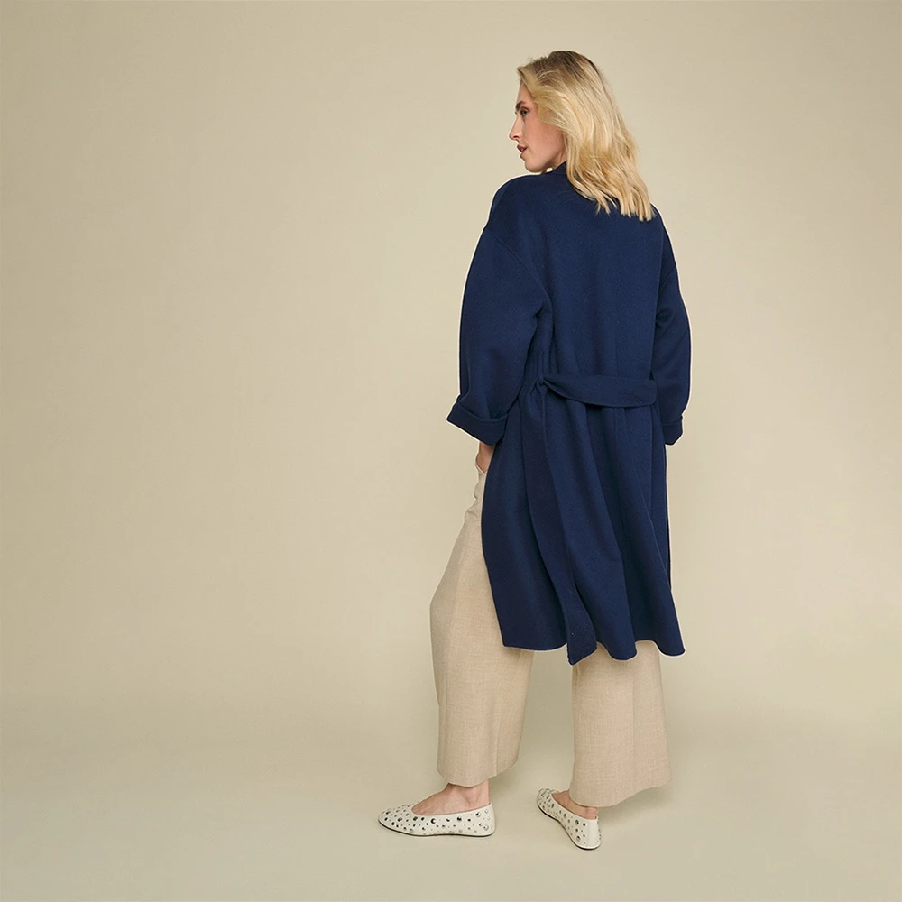 Marie Méro Navy Blauwe Wol Lange Jas Blue Dames