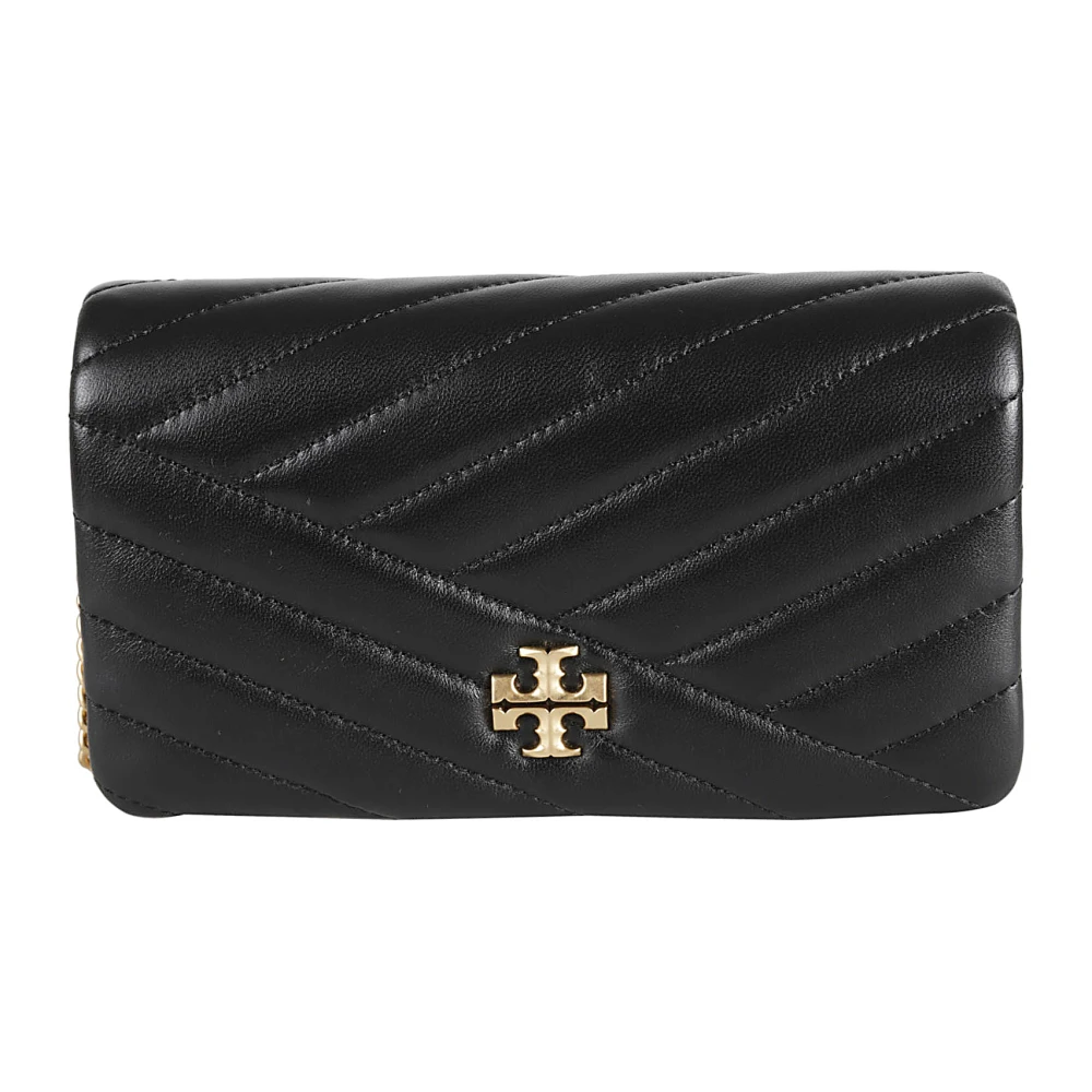 TORY BURCH Zwarte Chevron Gestikte Portemonnee met Ketting Black Dames