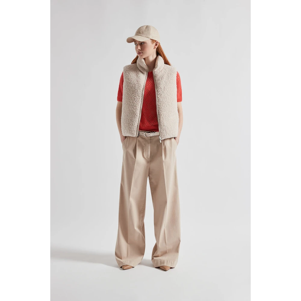 PESERICO Wijde broek in katoenen keperstof Beige Dames