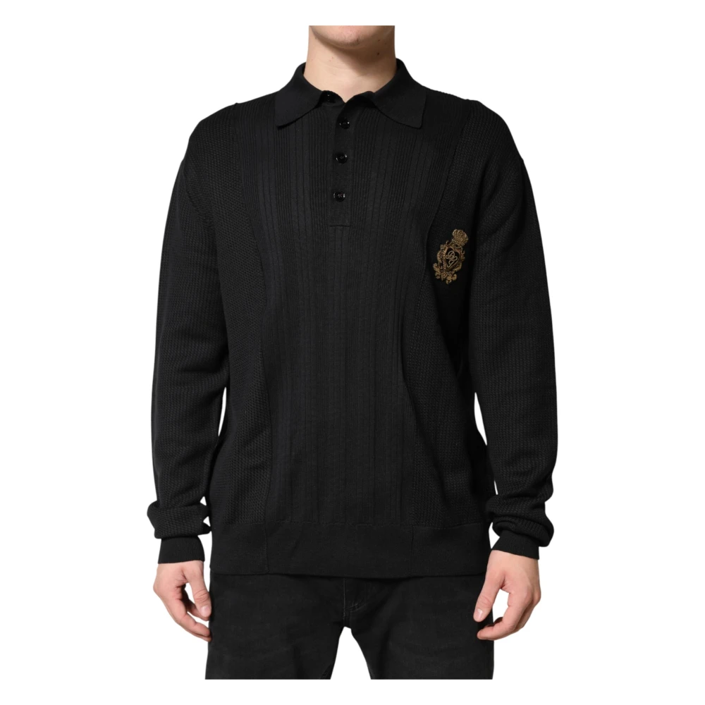 Dolce & Gabbana Uomo Nero Crest Long Sleeve Pullover Sweater