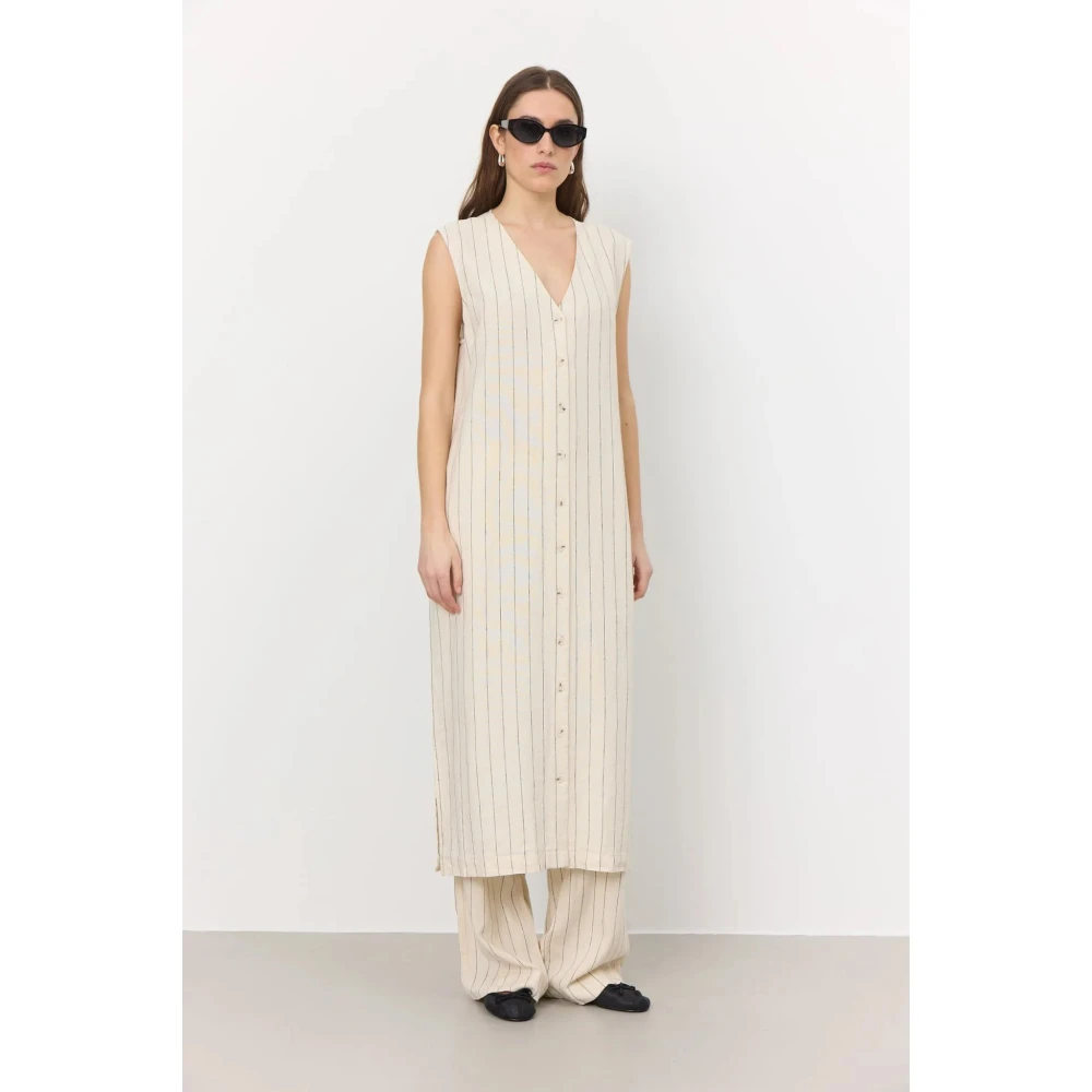 Levete Room Crème Pinstripe Guddi Lange Jas Jurk Beige Dames