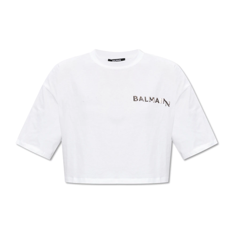 Balmain Witte T-shirt met Kort Design White Dames