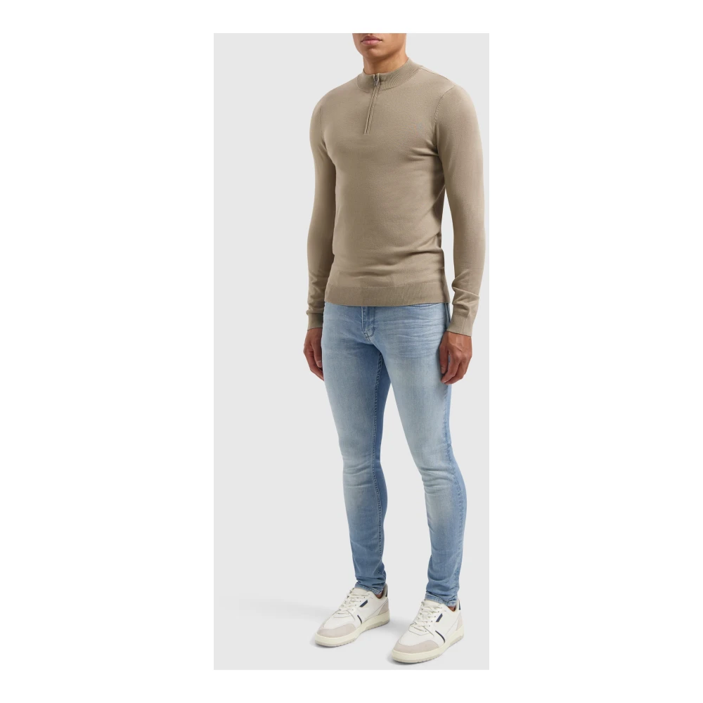 Pure Path Essentiële Half-Zip Gebreide Trui Beige Heren