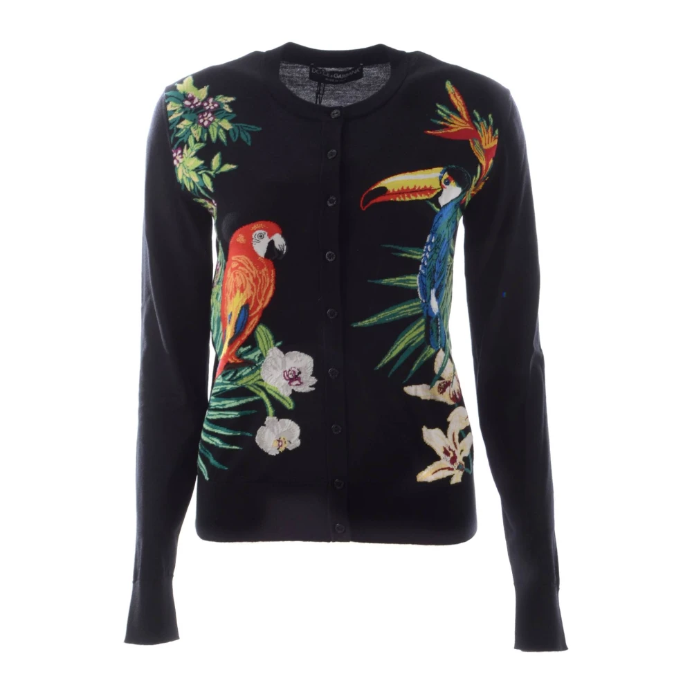 Dolce & Gabbana Cardigan met Tropische Vogels voor Vrouwen Black Dames