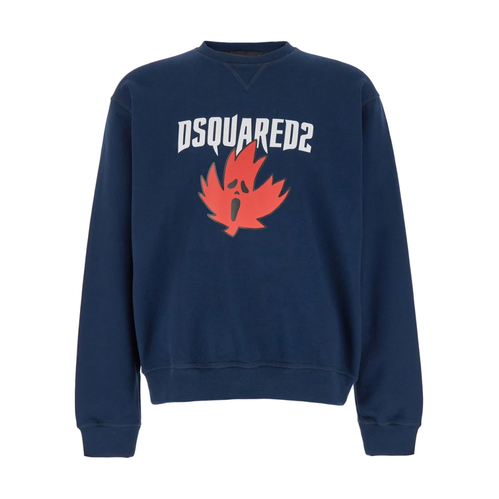 Dsquared2 Maple Print Crewneck Sweatshirt Blue, Herr